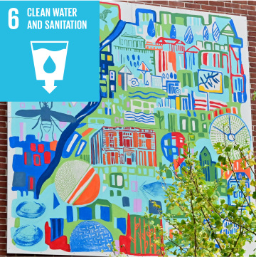 SDG 6 mural, Clean Water and Sanitation,, painted by Miriam Singer.