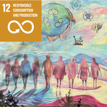 SDG 12, Responsible Consumption and Production; painted by Maggie Hobson-Baker.