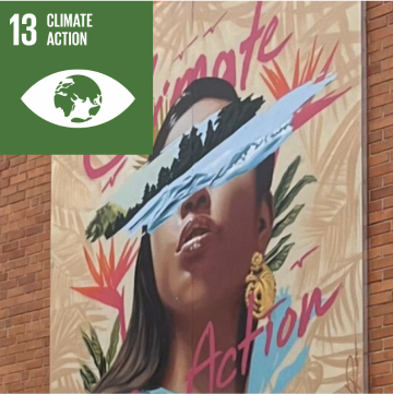 SDG 13 mural, Climate Action; painted by Calo Rosa.